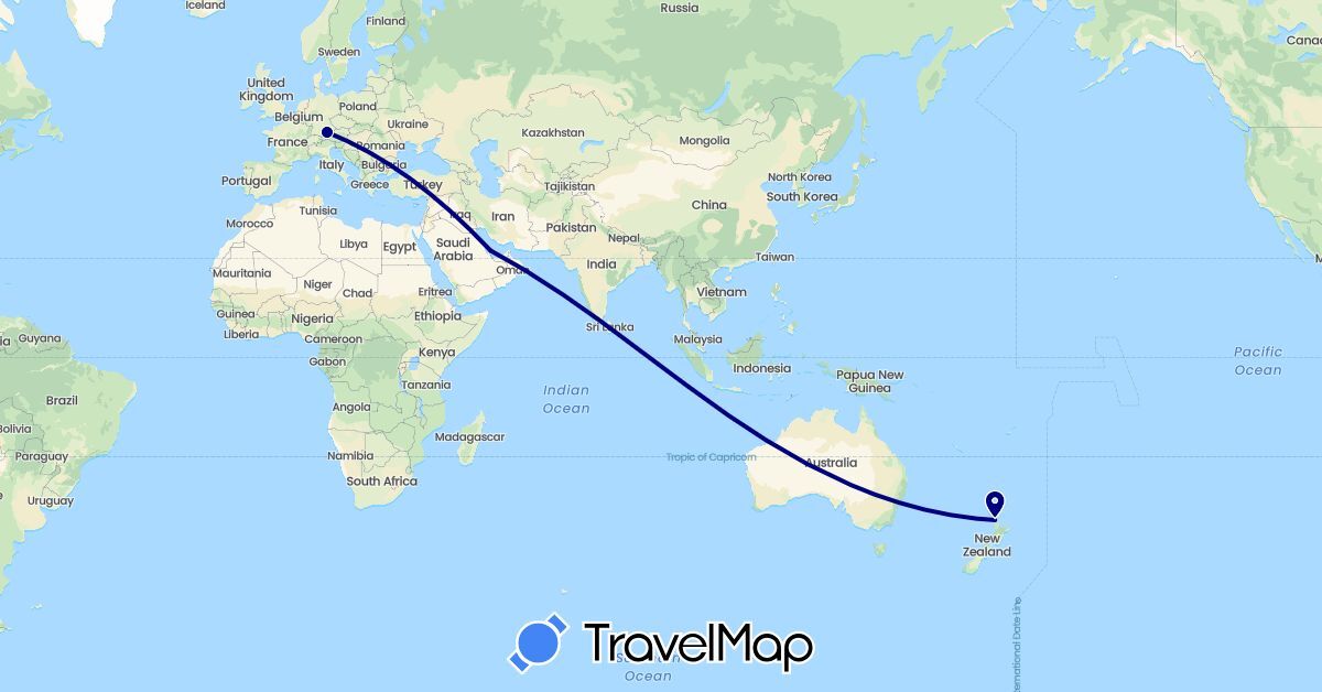 TravelMap itinerary: driving in Germany, New Zealand, Qatar (Asia, Europe, Oceania)